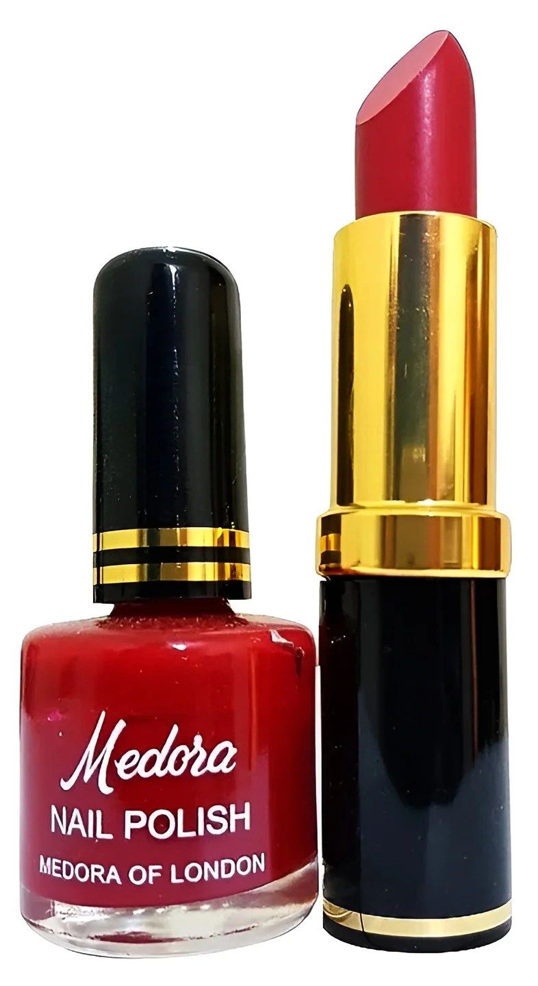 Medora 2 in 1 Lipstick &amp; Nail Polish Combo – Premium Beauty Deal with Matching Shades, Includes 1 Lipstick &amp; 1 Nail Polish (Shade Red, Maroon) View Gallery - Pakistan