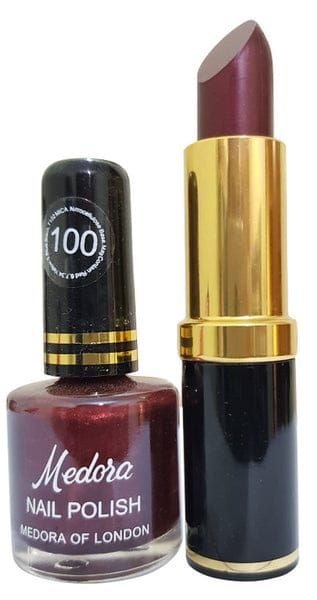 Medora 2 in 1 Lipstick &amp; Nail Polish Combo – Premium Beauty Deal with Matching Shades, Includes 1 Lipstick &amp; 1 Nail Polish (Shade Red, Maroon) View Gallery - Pakistan