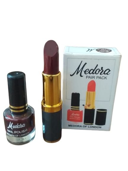 Medora 2 in 1 Lipstick &amp; Nail Polish Combo – Premium Beauty Deal with Matching Shades, Includes 1 Lipstick &amp; 1 Nail Polish (Shade Red, Maroon) View Gallery - Pakistan