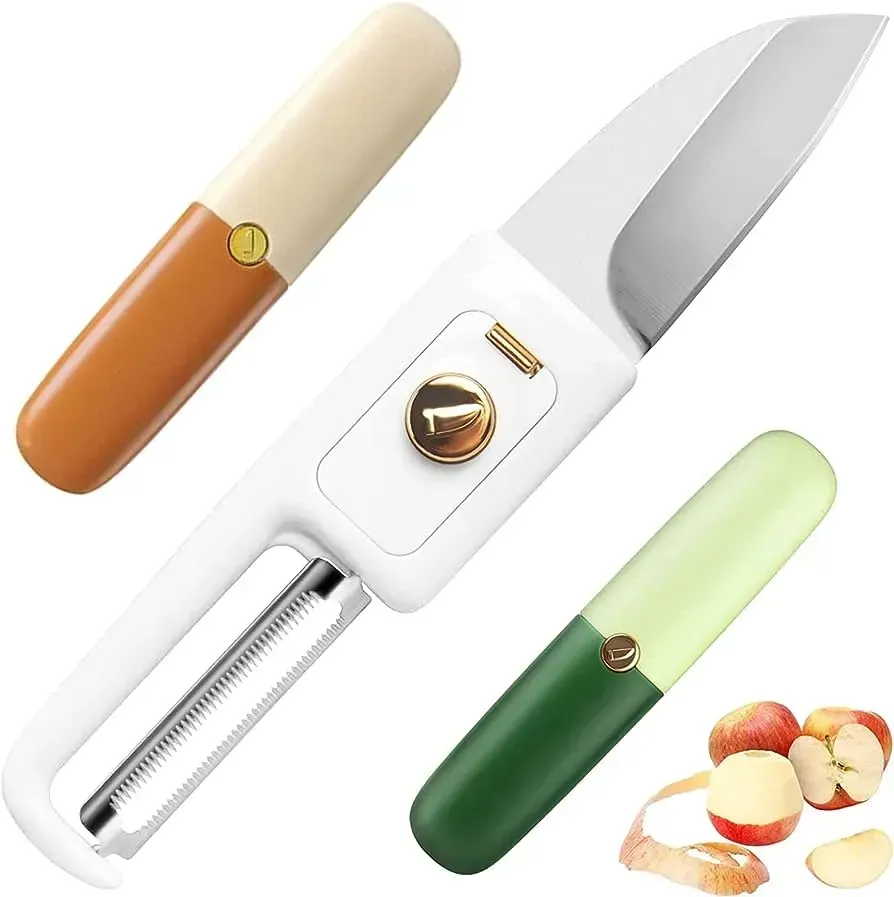 2-in-1 Stainless Steel Fruit Knife with Peeler – Portable Fruit Cutting &amp; Peeling Tool View Gallery - Pakistan
