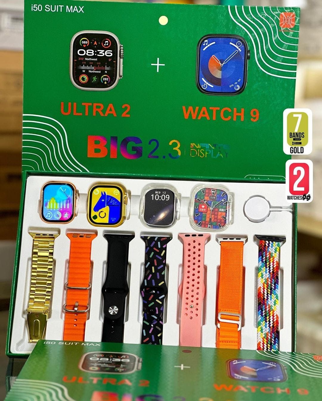 i50 New Model Smart Watch Bundle – 7 Original Straps, 2 Premium Watches &amp; 2 Protective Covers View Gallery - Pakistan