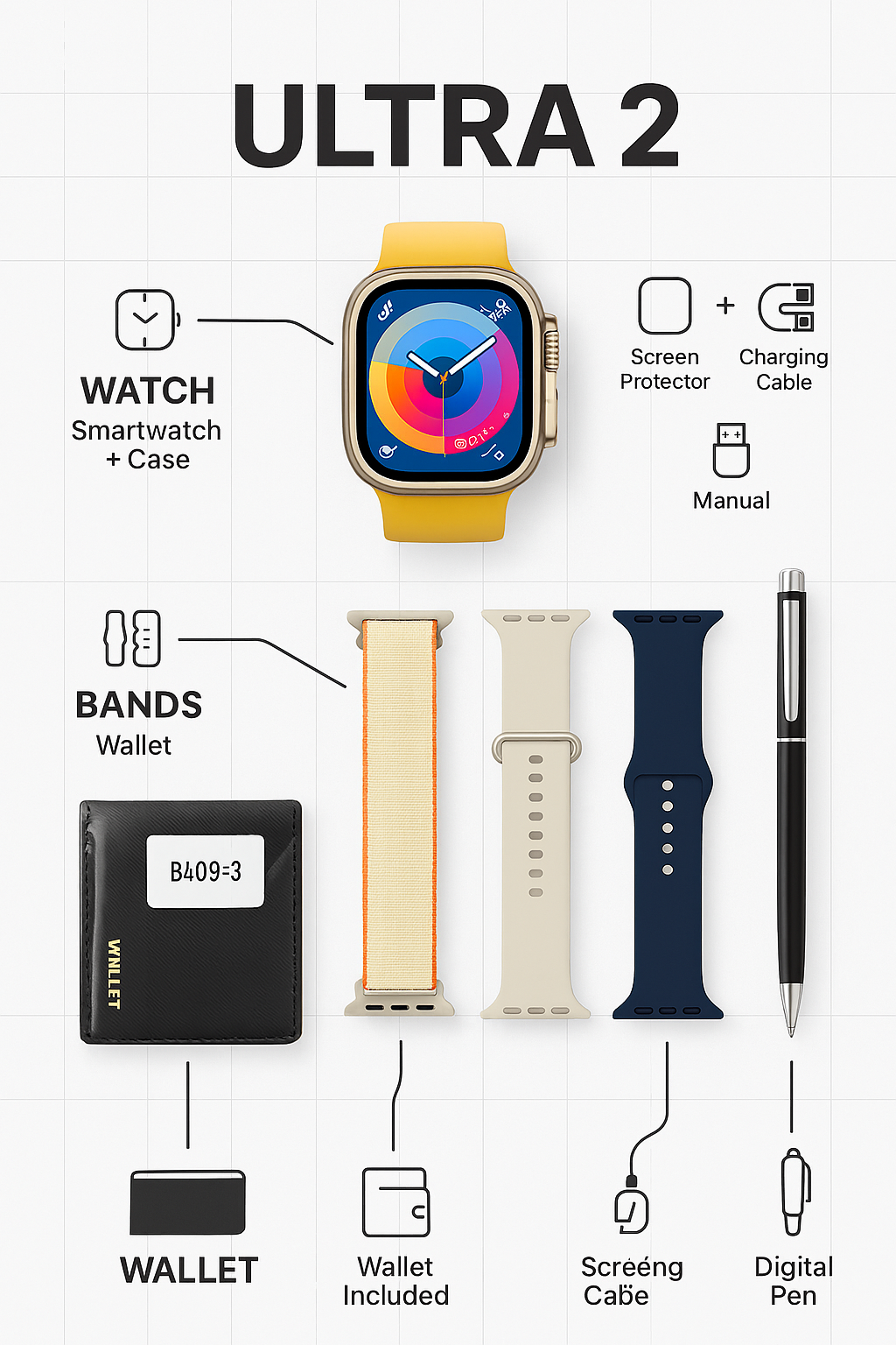 New Model S200 Smart Watch – Full Display with Original Strap, Wallet Feature &amp; Protective Cover View Gallery - Pakistan