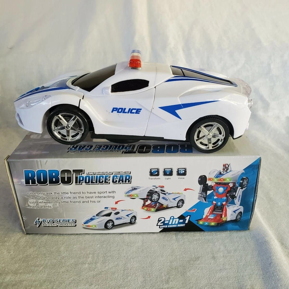 Robot Police Car Toy – Transformer with Lights, Music, Automatic Rotation &amp; Bump-and-Go Movement, Brain Development &amp; Fun Play for Kids View Gallery - Pakistan