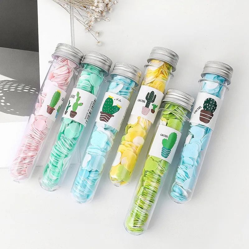 Outdoor Portable Hand Washing Disposable Soap Paper Flakes – 100 PCs in Flower Tube Bottle (Random color)