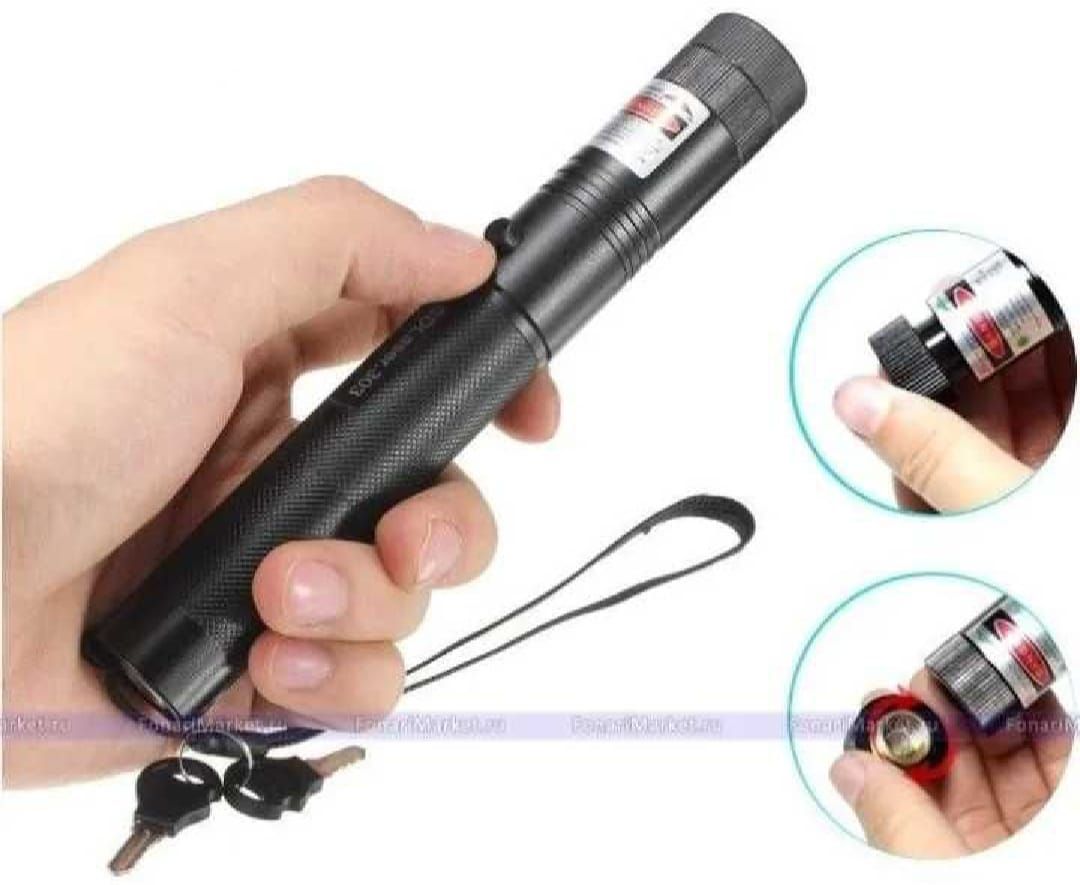 Laser 303 High Power Red Laser Pointer – Long Range Beam with Key Lock, Rechargeable 18650 Battery &amp; Charger, Durable Aluminum Alloy Body View Gallery - Pakistan