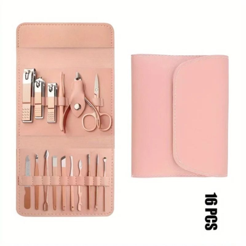16pcs Professional Manicure &amp; Pedicure Set – Nail Clippers, Cuticle Nippers &amp; Grooming Tools with Travel Case (Random color) View Gallery - Pakistan