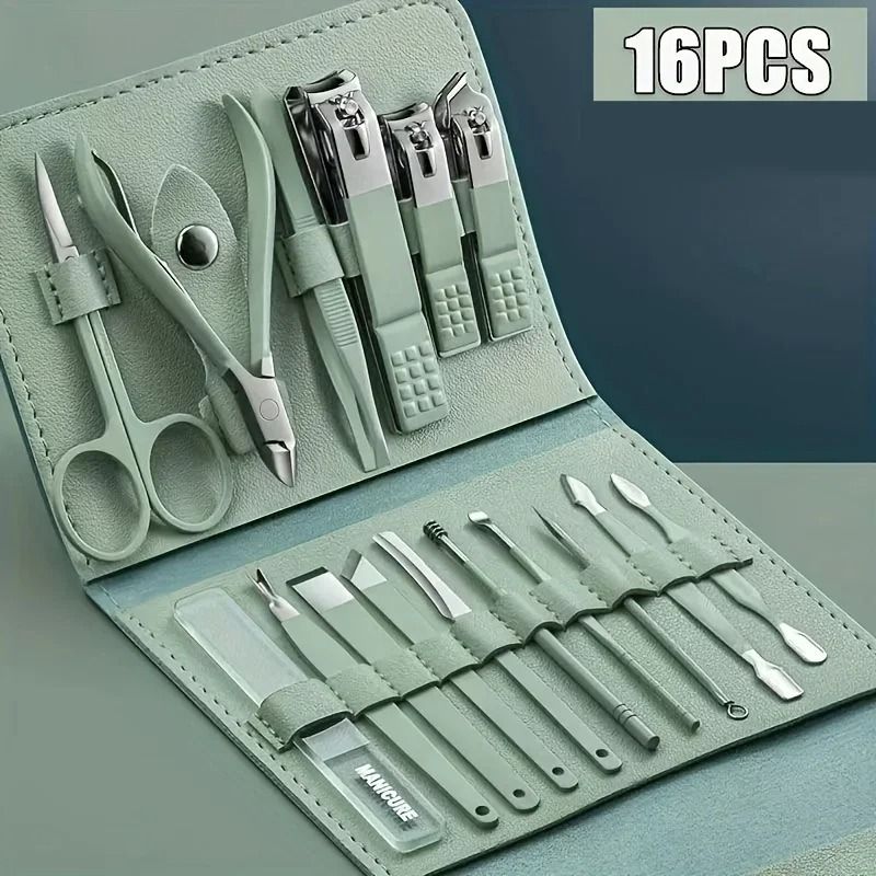 16pcs Professional Manicure &amp; Pedicure Set – Nail Clippers, Cuticle Nippers &amp; Grooming Tools with Travel Case (Random color) View Gallery - Pakistan