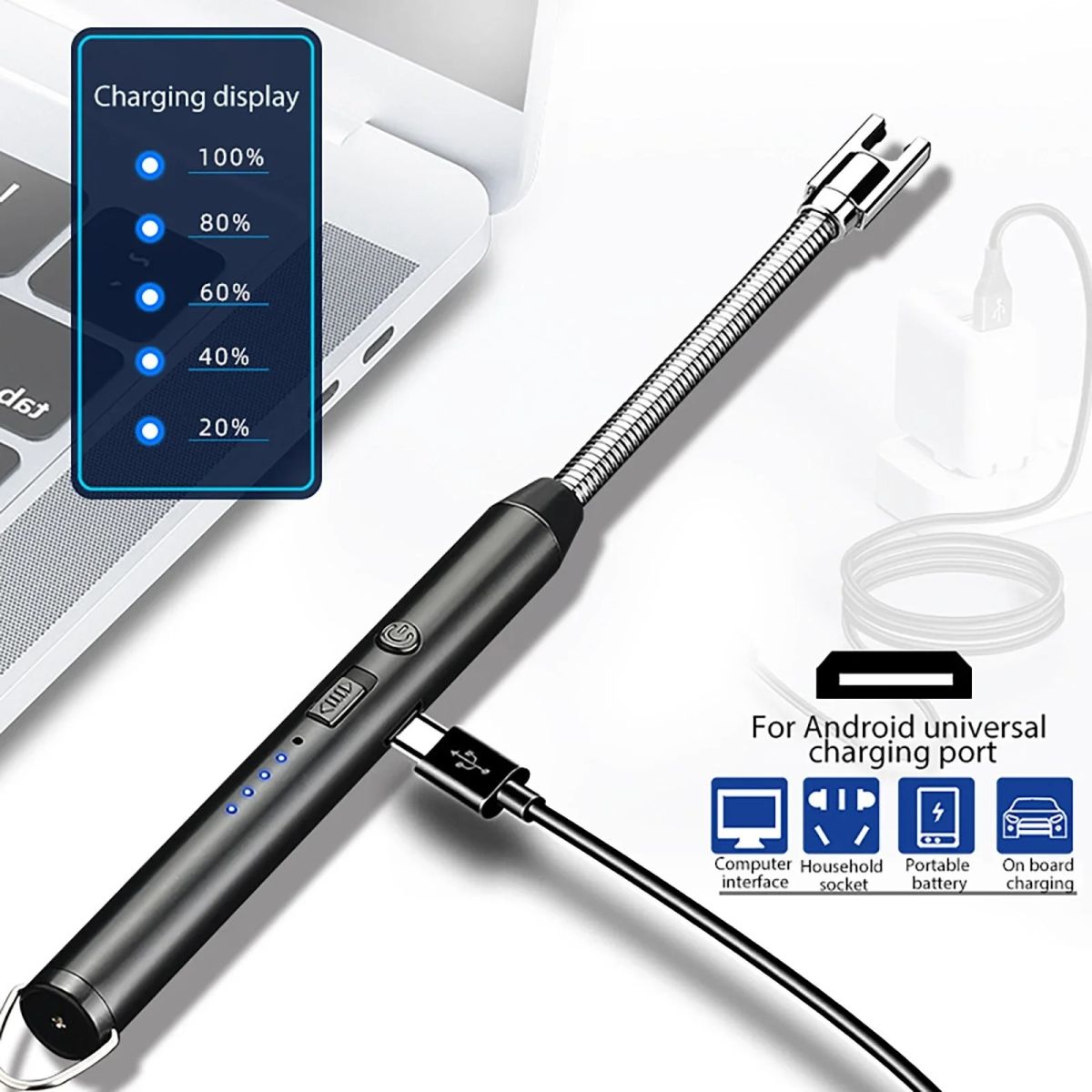 360° Outdoor Kitchen Lighter – USB Rechargeable Portable Electronic Arc Lighter with Flexible Neck, Safety Lock, Windproof &amp; Eco-Friendly Design for Candles &amp; Gas Stoves View Gallery - Pakistan
