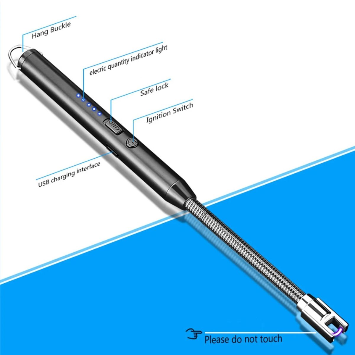 360° Outdoor Kitchen Lighter – USB Rechargeable Portable Electronic Arc Lighter with Flexible Neck, Safety Lock, Windproof &amp; Eco-Friendly Design for Candles &amp; Gas Stoves View Gallery - Pakistan