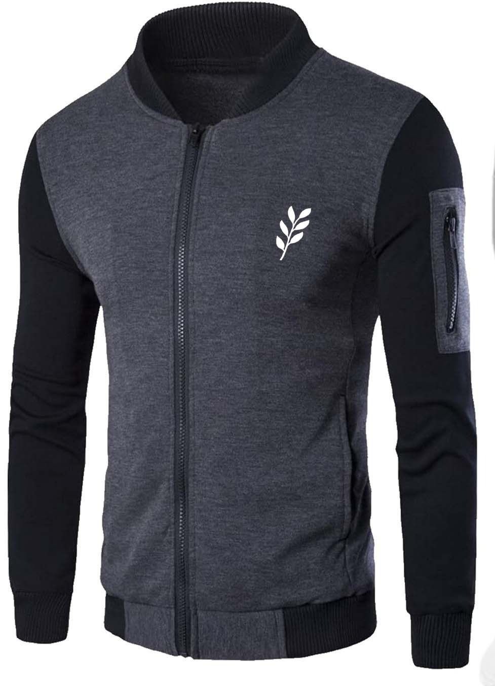 New Winter Collection Charcoal Grey Leaf Printed Zipper Jacket for Men &amp; Boys – Warm &amp; Stylish Fleece Outerwear View Gallery - Pakistan