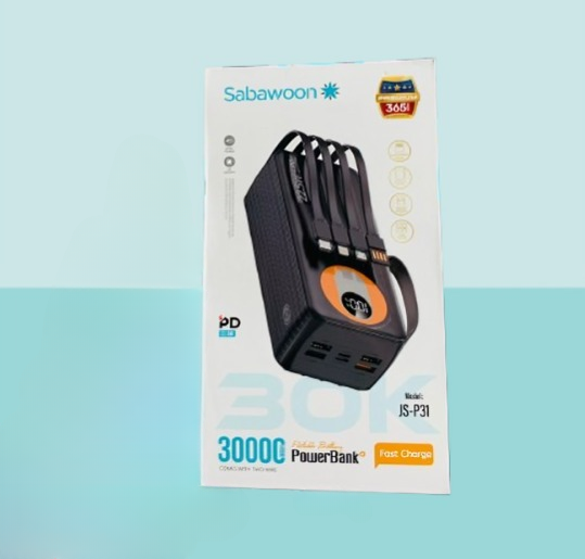 Sabawoon 30000mAh Power Bank – Fast Charging, Built-in 4 Cables, Lithium Battery, Universal Mobile Compatibility View Gallery - Pakistan