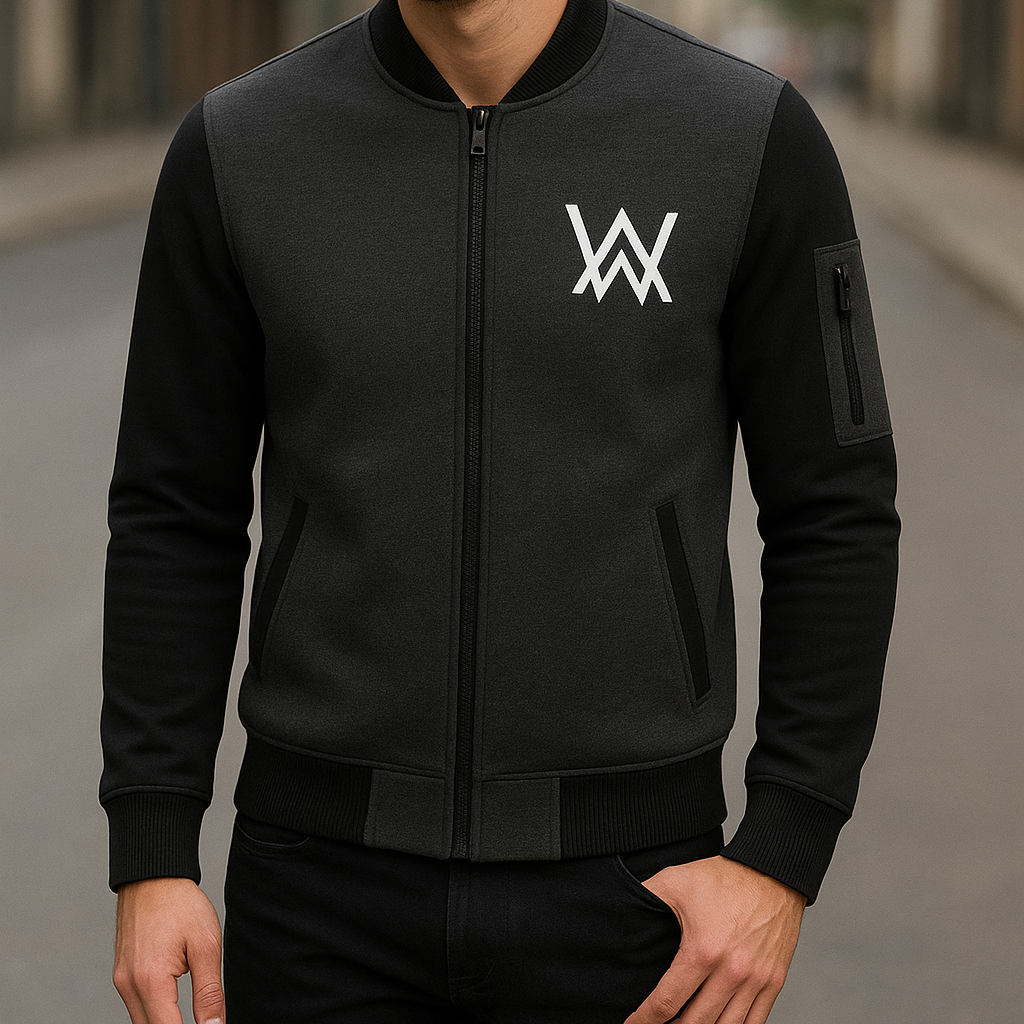 NEW Winter Collection Charcoal Grey WA Printed Zipper Jacket for Men &amp;amp; Boys – Premium Fleece Material, Stylish Bomber Design, Full Front Zipper Closure