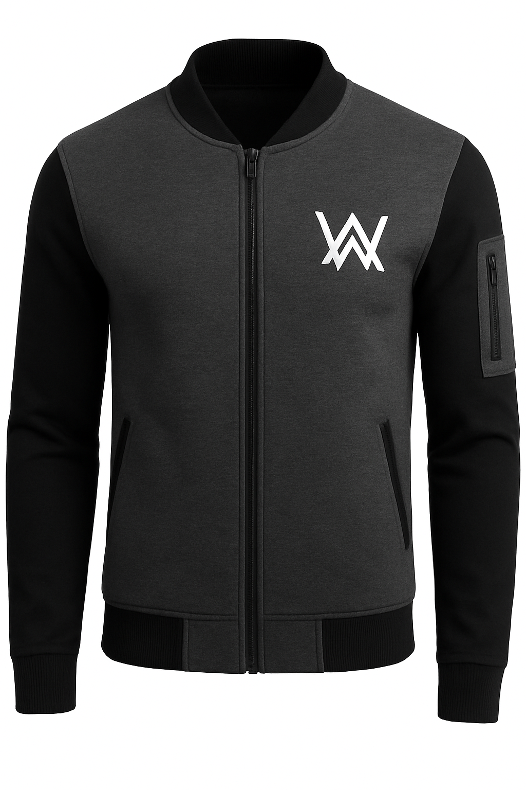 NEW Winter Collection Charcoal Grey WA Printed Zipper Jacket for Men &amp; Boys – Premium Fleece Material, Stylish Bomber Design, Full Front Zipper Closure View Gallery - Pakistan