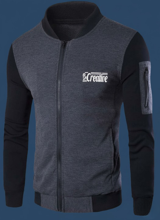 New Winter Collection Charcoal Grey “Be Creative” Printed Zipper Jacket for Men &amp; Boys – French Fleece, Premium Quality, Stylish &amp; Comfortable Winter Wear View Gallery - Pakistan