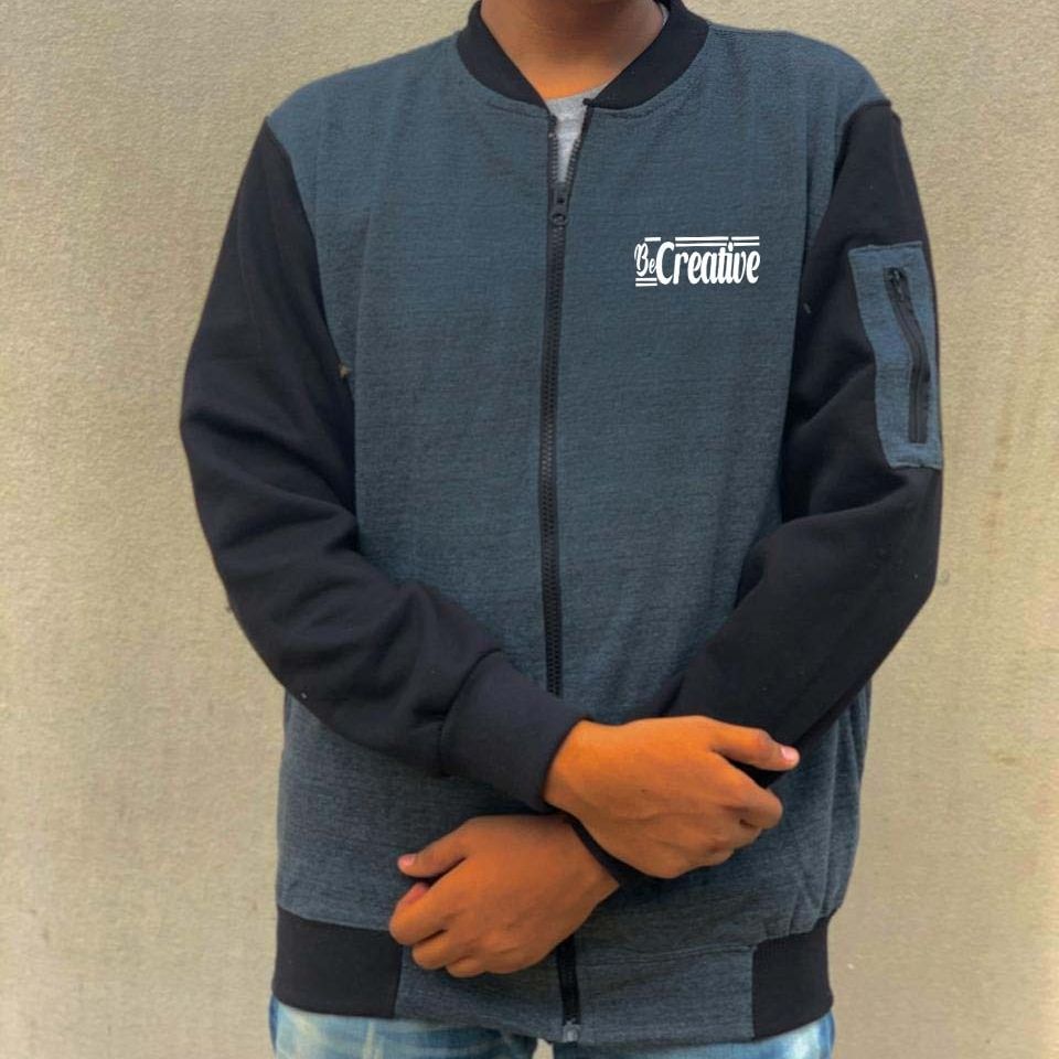 New Winter Collection Charcoal Grey “Be Creative” Printed Zipper Jacket for Men &amp; Boys – French Fleece, Premium Quality, Stylish &amp; Comfortable Winter Wear View Gallery - Pakistan