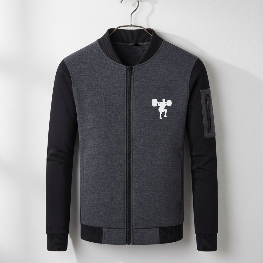 New Winter Collection Charcoal Grey Gym Printed Zipper Jacket for Men &amp;amp; Boys – French Fleece, Premium Quality, Stylish &amp;amp; Comfortable Winter Wear