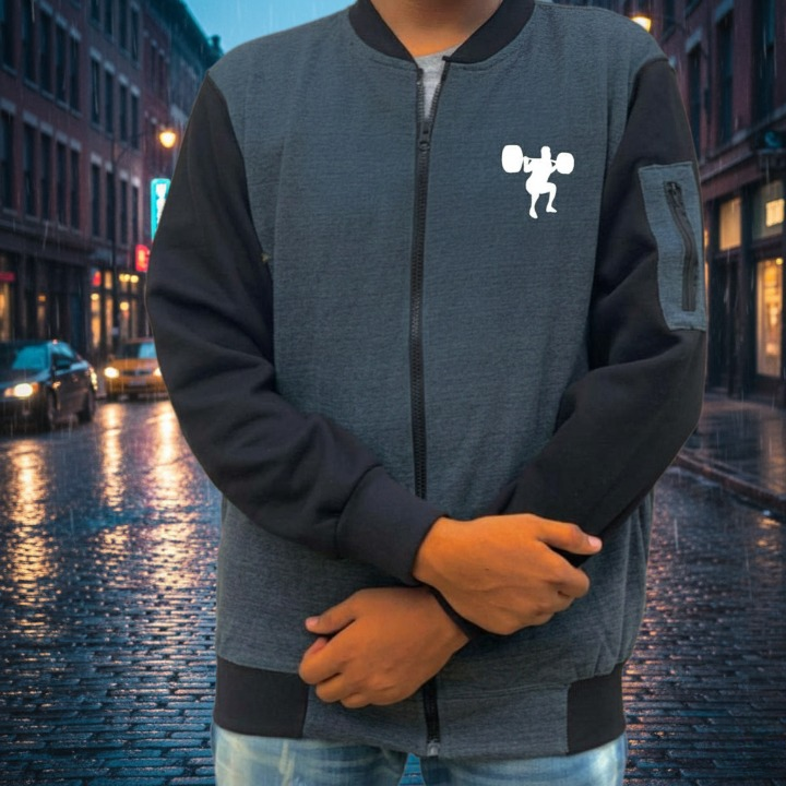 New Winter Collection Charcoal Grey Gym Printed Zipper Jacket for Men &amp; Boys – French Fleece, Premium Quality, Stylish &amp; Comfortable Winter Wear View Gallery - Pakistan
