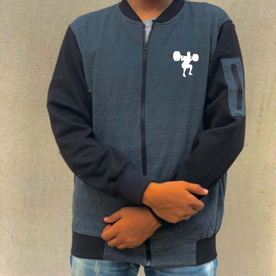 New Winter Collection Charcoal Grey Gym Printed Zipper Jacket for Men &amp; Boys – French Fleece, Premium Quality, Stylish &amp; Comfortable Winter Wear View Gallery - Pakistan