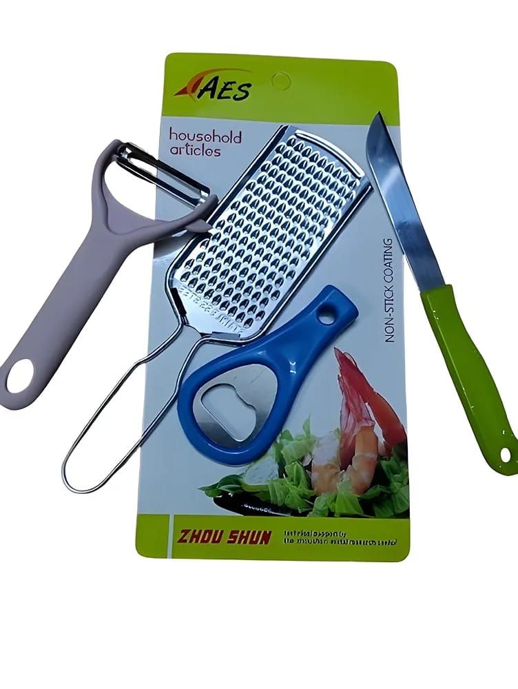 4-Piece Kitchen Cooking Utensils Set – Grater, Magic Peeler, Knife &amp;amp; Bottle Opener Combo for Fruits &amp;amp; Vegetables