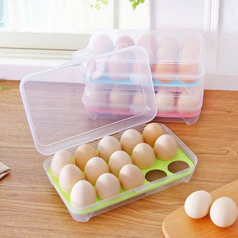 15-Grid Egg Storage Container – BPA-Free Plastic Refrigerator Organizer with Lockable Lid