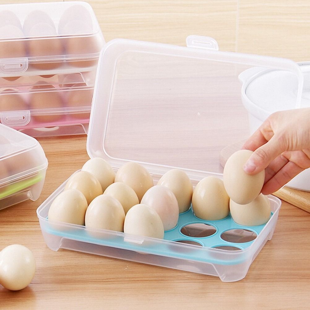 15-Grid Egg Storage Container – BPA-Free Plastic Refrigerator Organizer with Lockable Lid View Gallery - Pakistan