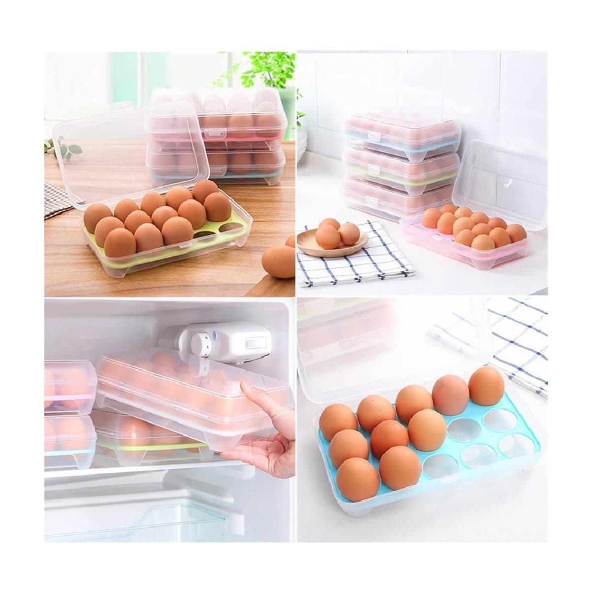 15-Grid Egg Storage Container – BPA-Free Plastic Refrigerator Organizer with Lockable Lid View Gallery - Pakistan
