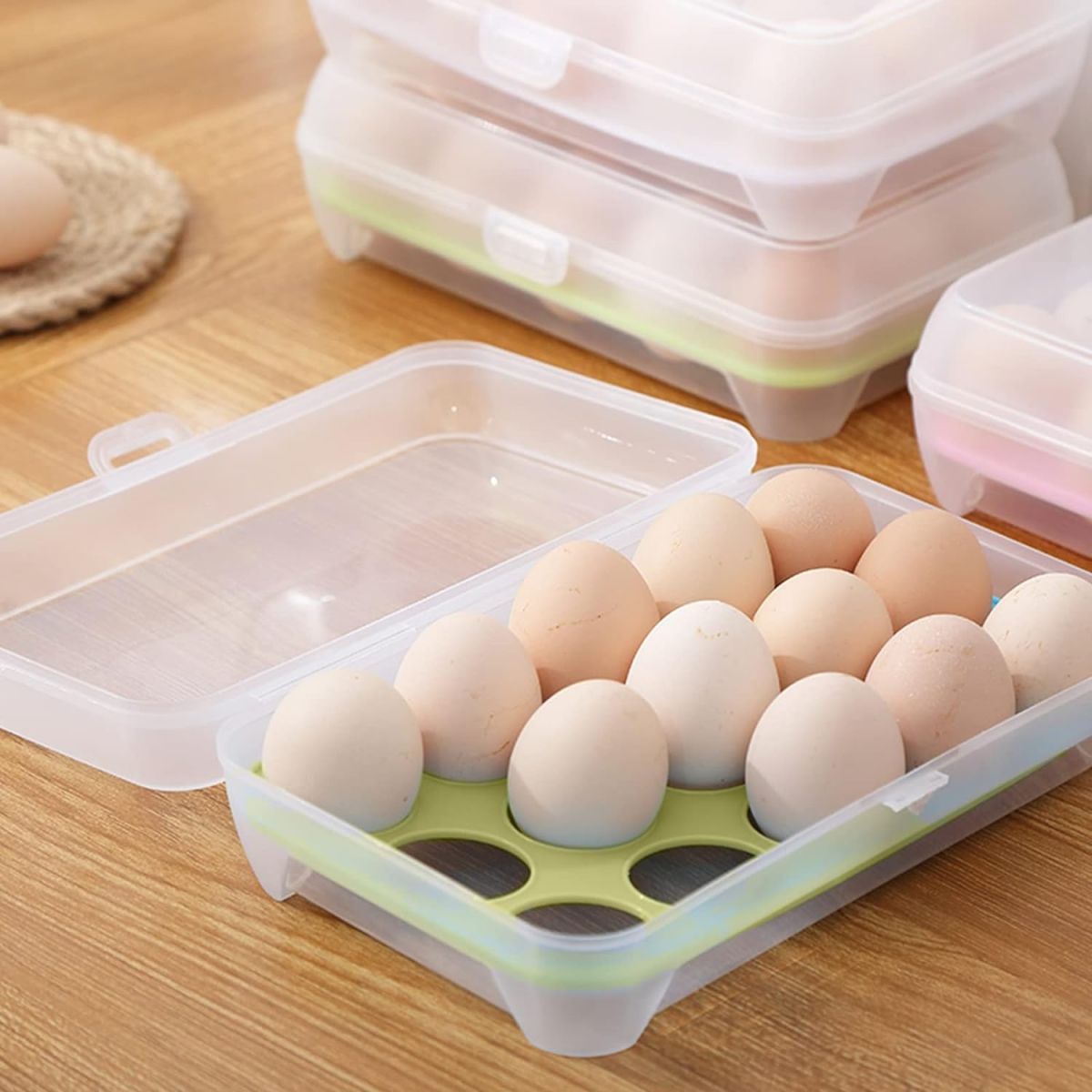 15-Grid Egg Storage Container – BPA-Free Plastic Refrigerator Organizer with Lockable Lid View Gallery - Pakistan