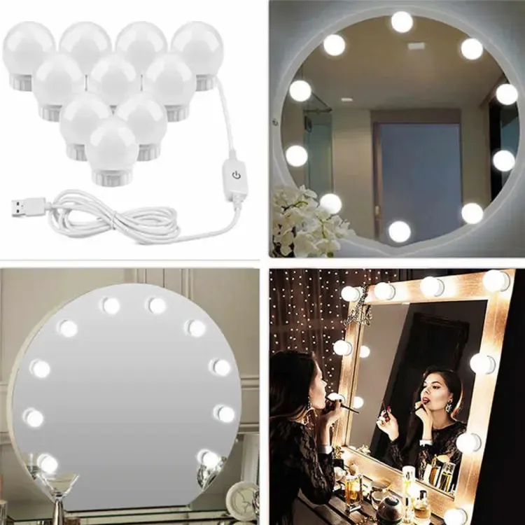 Vanity Mirror Fill Light Adjustable Luminance 3 Colors LED USB Wall Bulbs String For All Pretty 3 Colors Dimmable Vanity Light View Gallery - Pakistan