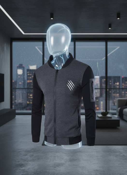 New Winter Collection Charcoal Grey Printed Zipper Jacket for Men &amp; Boys – Premium French Fleece, Smart Fit, Stylish &amp; Comfortable Winter Wear View Gallery - Pakistan