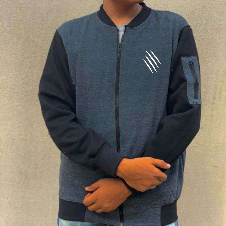 New Winter Collection Charcoal Grey Printed Zipper Jacket for Men &amp; Boys – Premium French Fleece, Smart Fit, Stylish &amp; Comfortable Winter Wear View Gallery - Pakistan