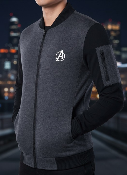 New Winter Collection Charcoal Grey Avenger Printed Zipper Jacket for Men &amp; Boys – Premium French Fleece, Stylish, Comfortable &amp; Durable Winter Wear View Gallery - Pakistan