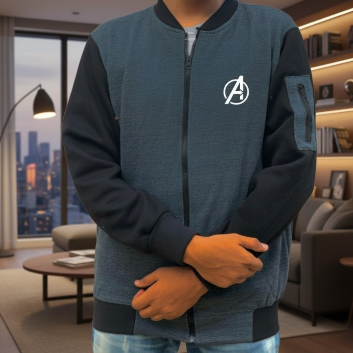 New Winter Collection Charcoal Grey Avenger Printed Zipper Jacket for Men &amp; Boys – Premium French Fleece, Stylish, Comfortable &amp; Durable Winter Wear View Gallery - Pakistan
