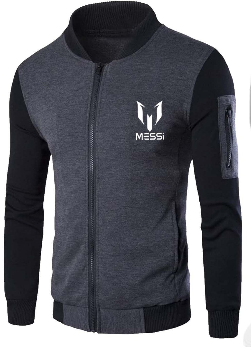New Winter Collection Charcoal Grey Messi Printed Zipper Jacket for Men &amp;amp; Boys – Premium French Fleece, Smart Fit, Stylish &amp;amp; Comfortable Winter Wear