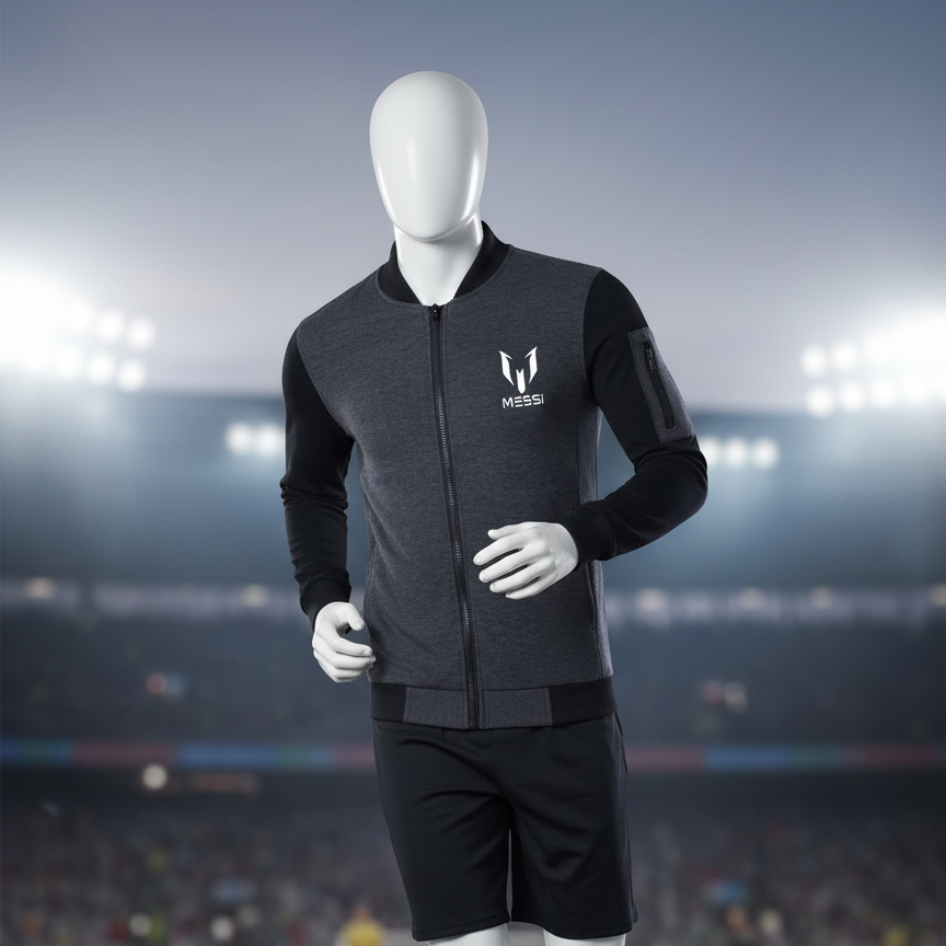 New Winter Collection Charcoal Grey Messi Printed Zipper Jacket for Men &amp; Boys – Premium French Fleece, Smart Fit, Stylish &amp; Comfortable Winter Wear View Gallery - Pakistan