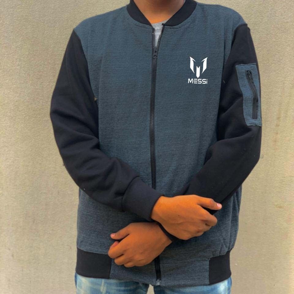 New Winter Collection Charcoal Grey Messi Printed Zipper Jacket for Men &amp; Boys – Premium French Fleece, Smart Fit, Stylish &amp; Comfortable Winter Wear View Gallery - Pakistan