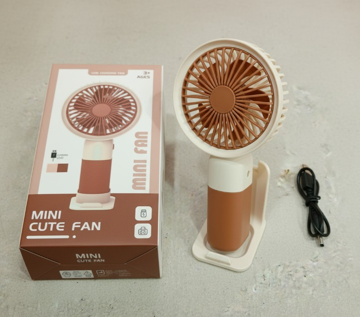 Mini Cute Fan – Portable USB Rechargeable Handheld Cooling Fan for Kids &amp; Adults, Stand/Base Included (Random Color) View Gallery - Pakistan