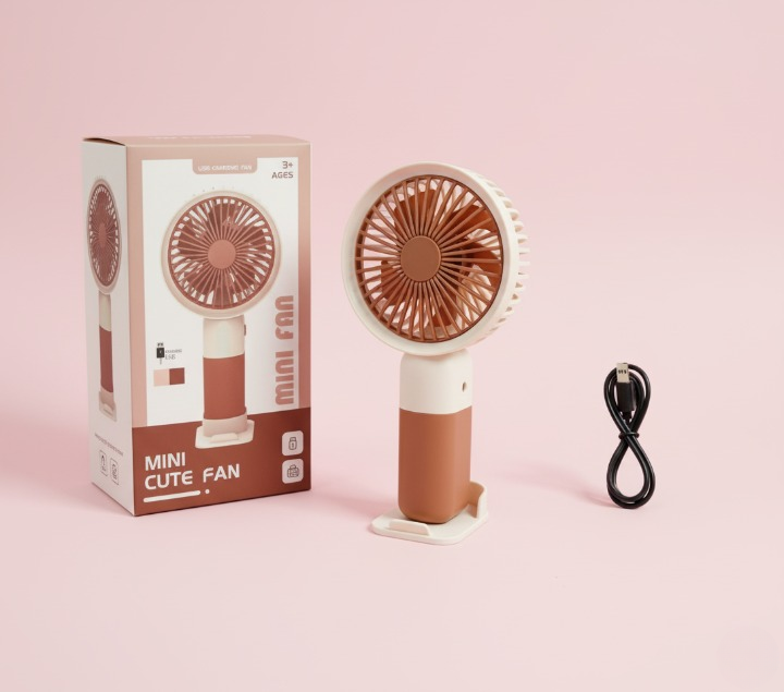 Mini Cute Fan – Portable USB Rechargeable Handheld Cooling Fan for Kids &amp; Adults, Stand/Base Included (Random Color) View Gallery - Pakistan