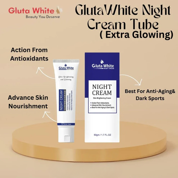Gluta White Night Cream – Advanced Skin Brightening, Nourishing &amp; Anti-Aging Formula (50ml) View Gallery - Pakistan