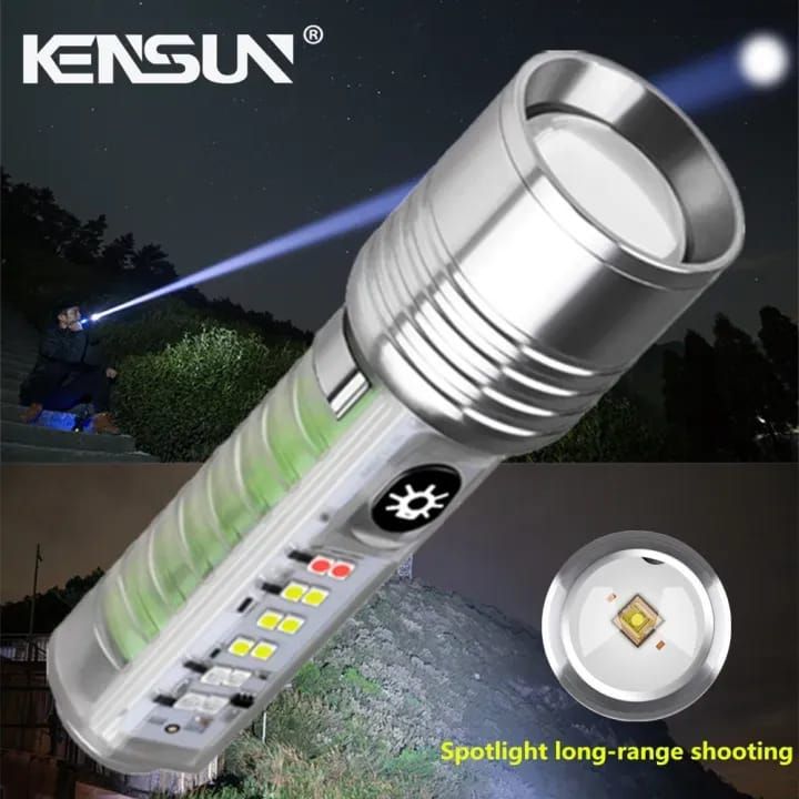 520A Multifunctional Zoom Flashlight | Rechargeable Torch with White, Red, Blue &amp;amp; UV LED + White Laser