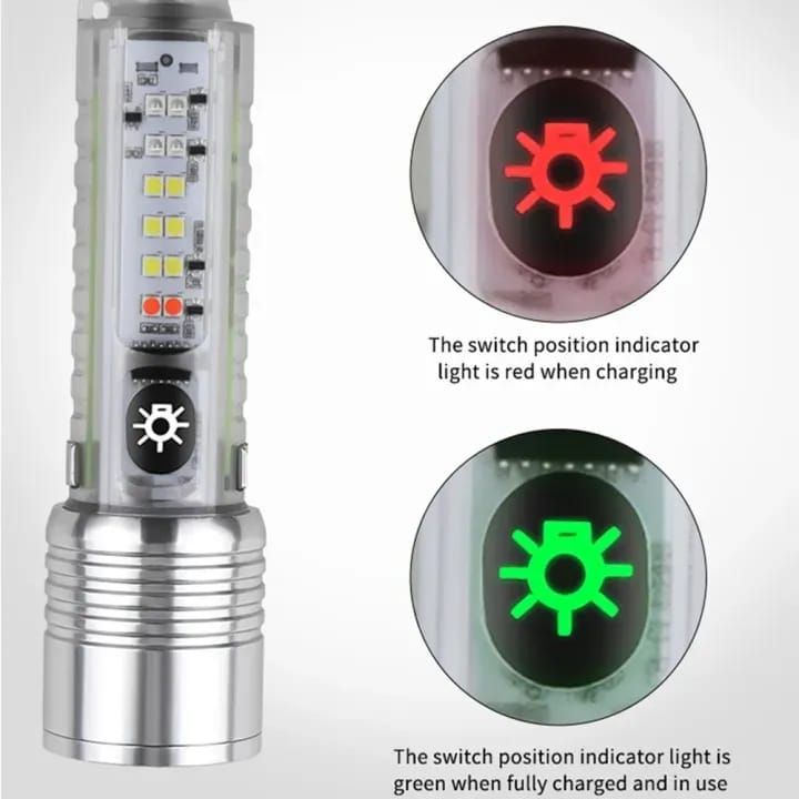 520A Multifunctional Zoom Flashlight | Rechargeable Torch with White, Red, Blue &amp; UV LED + White Laser View Gallery - Pakistan