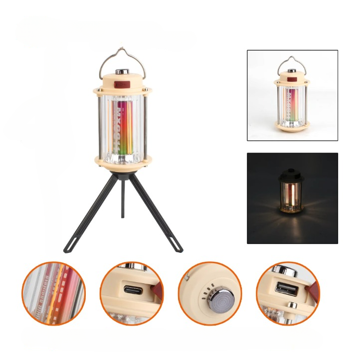 MX6611 Stepless Dimmable LED Camping Light – Portable Rechargeable Outdoor Lantern with Tripod Stand