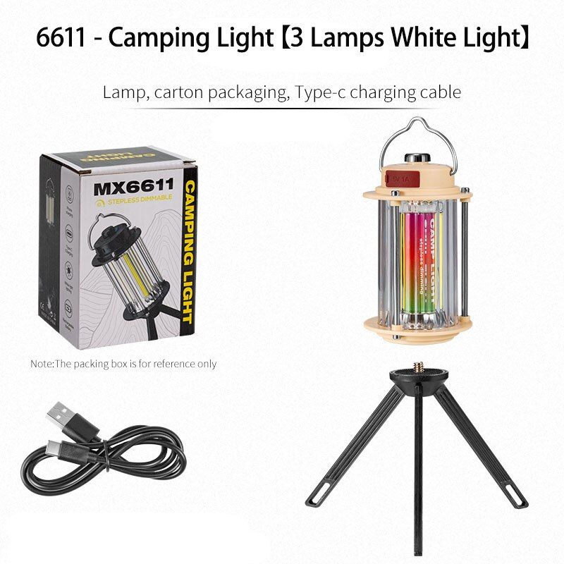 MX6611 Stepless Dimmable LED Camping Light – Portable Rechargeable Outdoor Lantern with Tripod Stand View Gallery - Pakistan