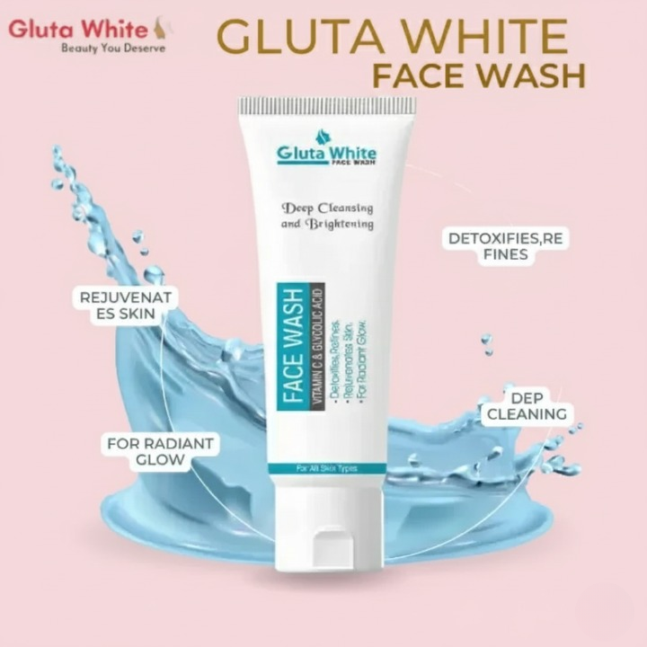 Gluta White Facewash 100ml – Brightening &amp;amp; Deep Cleansing Formula for Clear, Glowing Skin, Gentle on All Skin Types, Daily Use Quality Face Wash