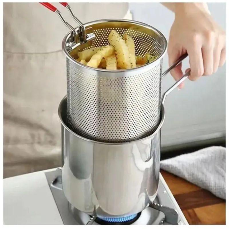 Stainless Steel Deep Fryer Pot with Strainer – Heavy-Duty Frying Pan for Home Kitchen Use – 1200ML Oil Capacity View Gallery - Pakistan