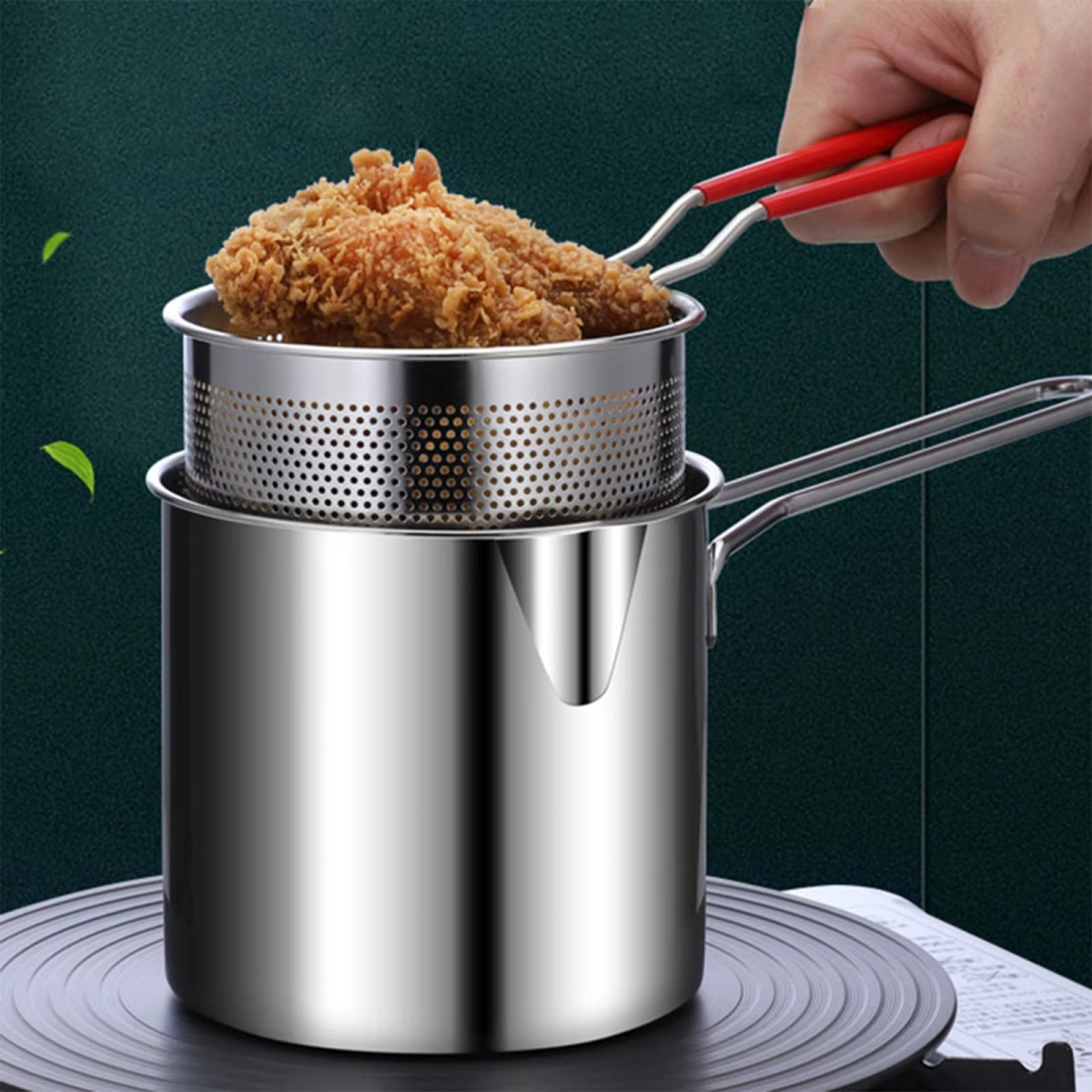 Stainless Steel Deep Fryer Pot with Strainer – Heavy-Duty Frying Pan for Home Kitchen Use – 1200ML Oil Capacity View Gallery - Pakistan