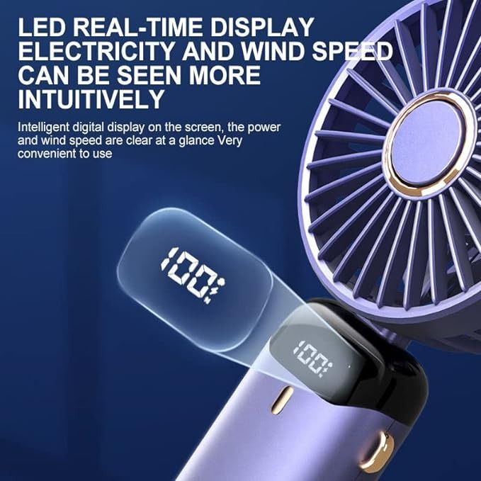LED Digital Display Rechargeable Fan with USB Cable – Portable Mini Cooling Fan with Adjustable Speed, Battery Indicator &amp; Easy Charging (random color) View Gallery - Pakistan
