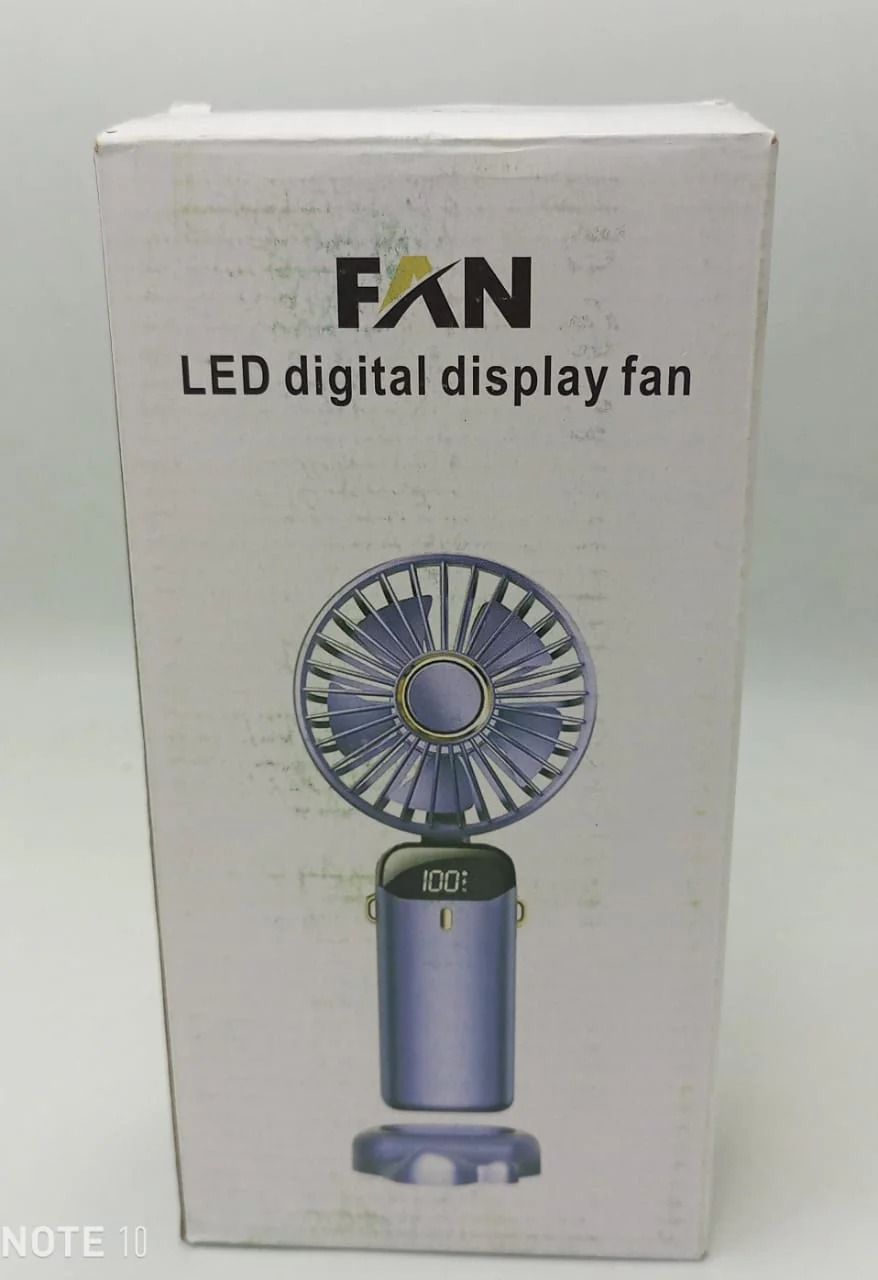 LED Digital Display Rechargeable Fan with USB Cable – Portable Mini Cooling Fan with Adjustable Speed, Battery Indicator &amp; Easy Charging (random color) View Gallery - Pakistan