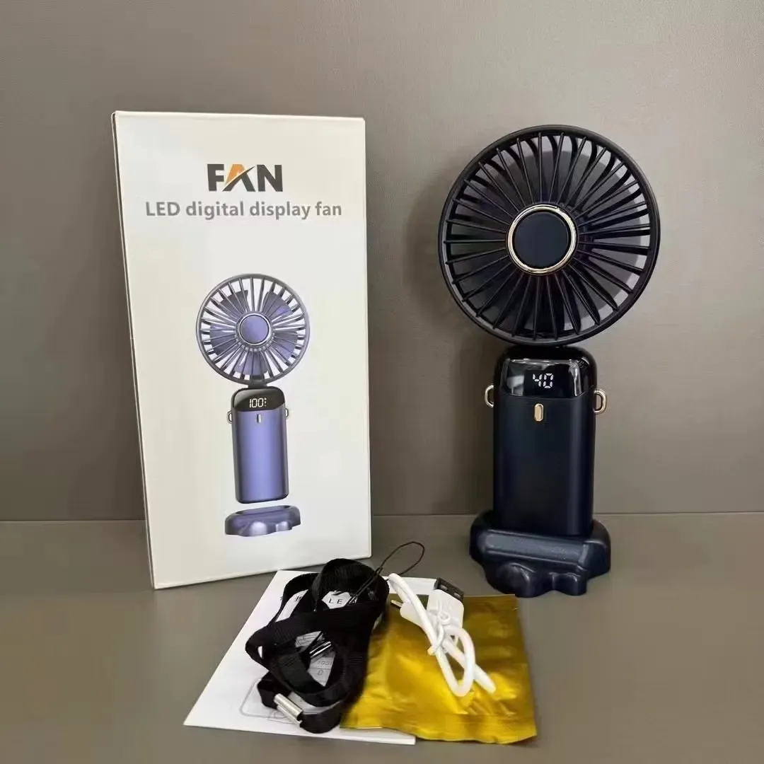 LED Digital Display Rechargeable Fan with USB Cable – Portable Mini Cooling Fan with Adjustable Speed, Battery Indicator &amp; Easy Charging (random color) View Gallery - Pakistan