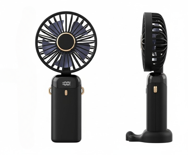 LED Digital Display Rechargeable Fan with USB Cable – Portable Mini Cooling Fan with Adjustable Speed, Battery Indicator &amp; Easy Charging (random color) View Gallery - Pakistan