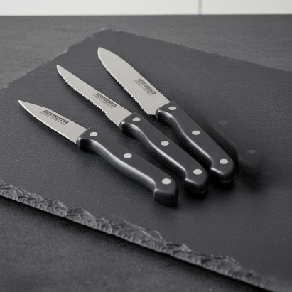 3-Piece Kitchen Knives Set – Black | Non-Stick Coating, Ergonomic Anti-Slip Handles, Perfect for Chopping, Slicing &amp;amp; Dicing | Dishwasher Safe